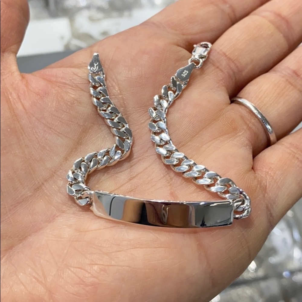 Sterling silver Cuban chain ID Bracelet 5 6 6.6 7 - Picture 3 of 4